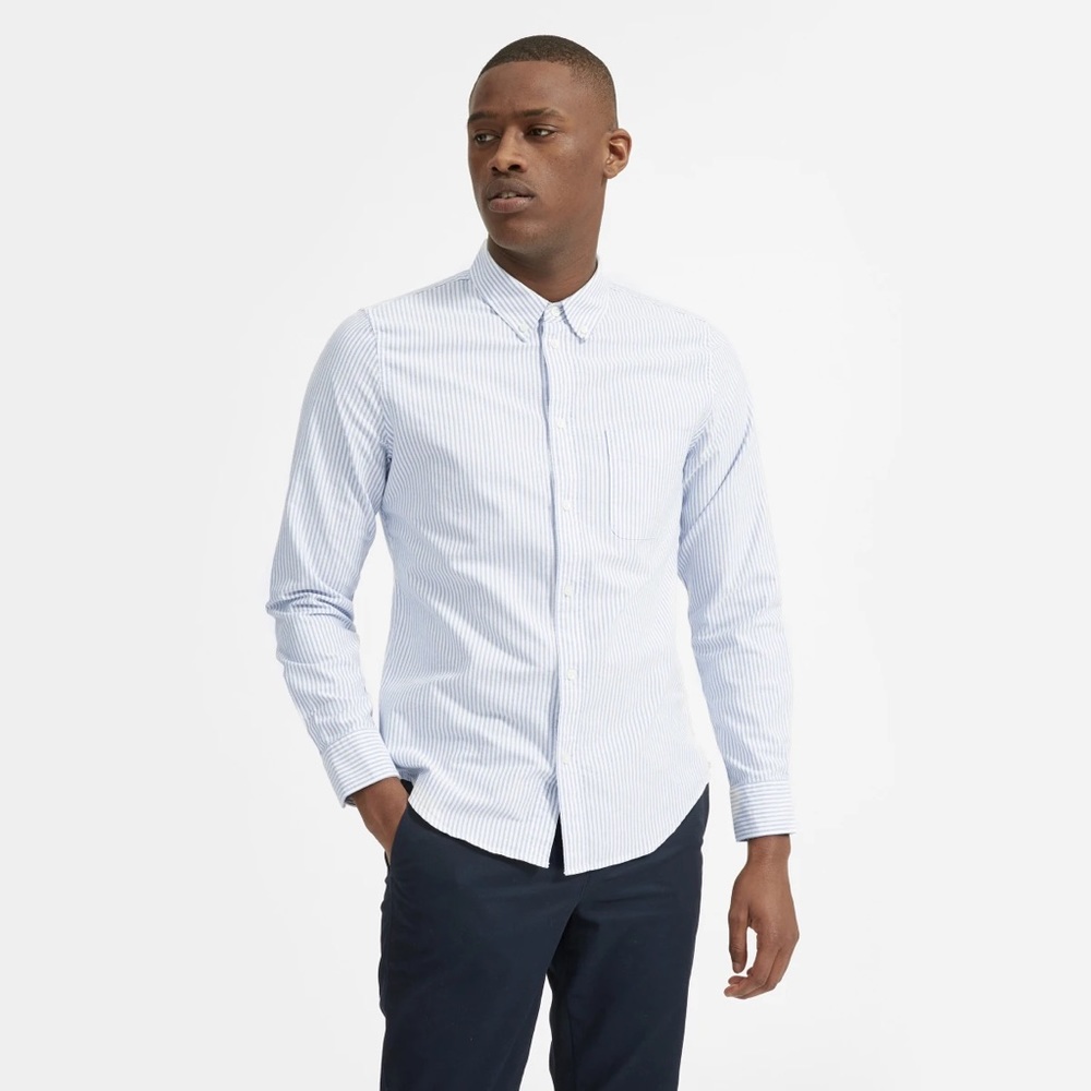Everlane Slim Fit Japanese Oxford Button Down Shirt XL White/Blue Stripe